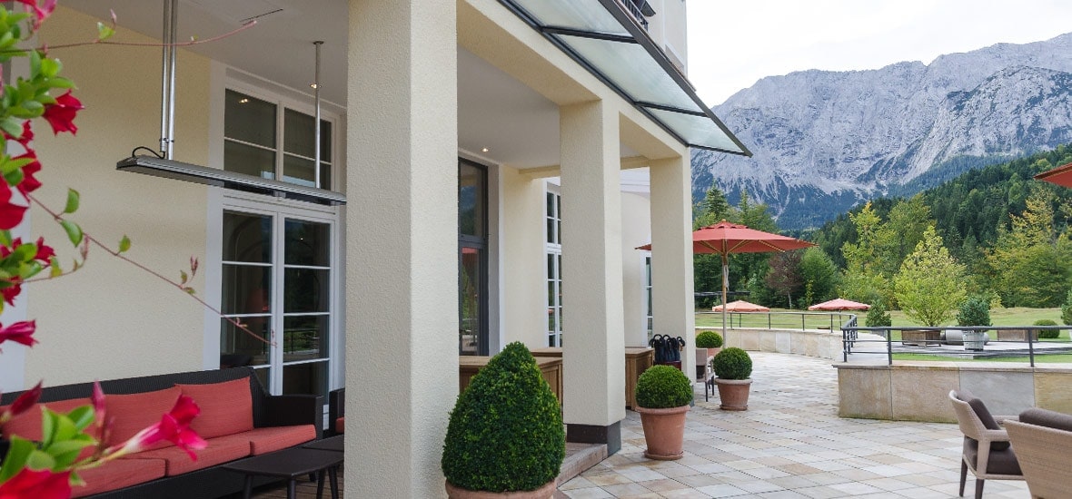 HEATSCOPE Vision infrared heater on the terrace of castle Ellmau in Bavaria, Germany